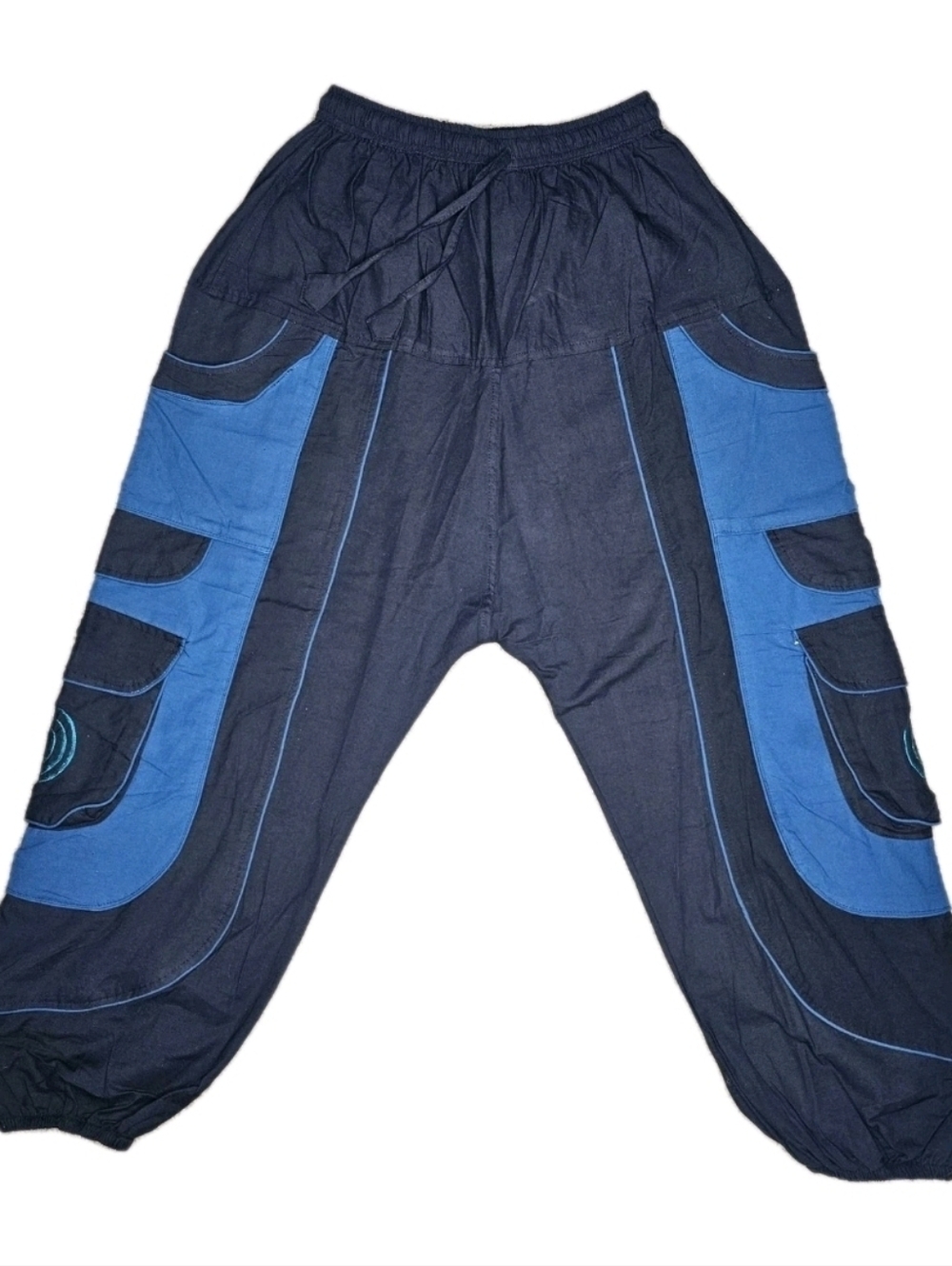 Blue Embroidered Harem Boho Hippie Cotton Pants Handmade In Nepal